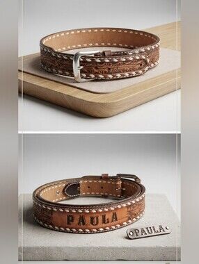 Tony Lama Hand Tooled Brown Leather Wester Belt PAULA Embossed